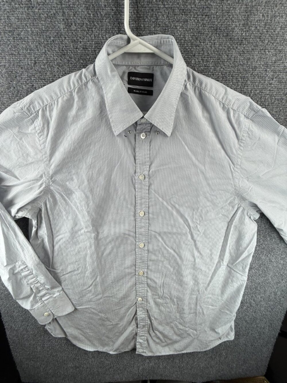 Armani Emporio Italy 17.5 Striped Cotton Blue Gray Button Up Shirt Designer